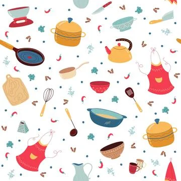 Seamless pattern with kitchen items. Gastronomy culinary equipment isolated Stock Illustration