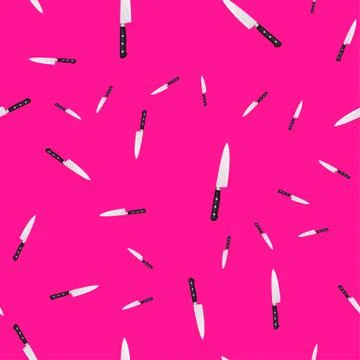Seamless pattern of kitchen knives on a colored background. Stock Illustration