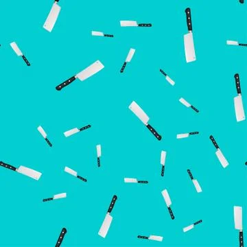Seamless pattern of kitchen knives on a colored background. Stock Illustration