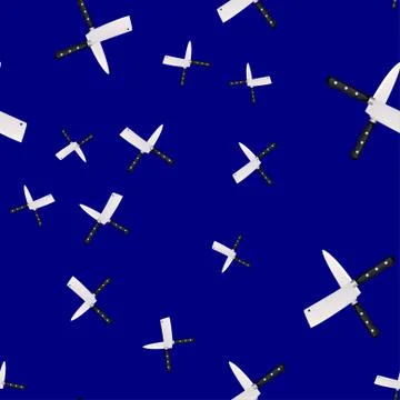 Seamless pattern of kitchen knives on a colored background. Stock Illustration