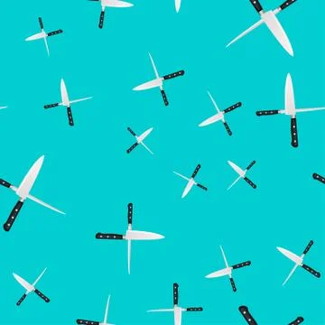 Seamless pattern of kitchen knives on a colored background. Stock Illustration