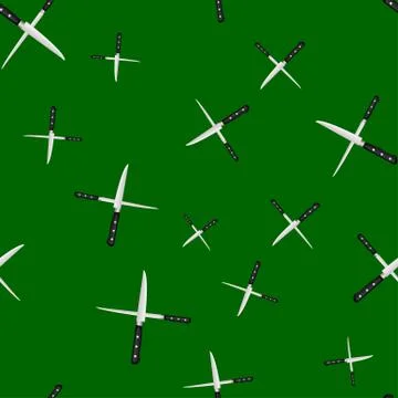 Seamless pattern of kitchen knives on a colored background. Stock Illustration