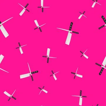 Seamless pattern of kitchen knives on a colored background. Stock Illustration