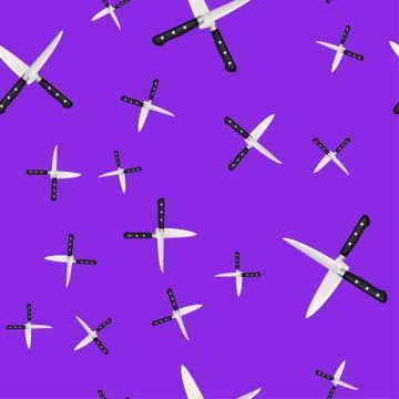 Seamless pattern of kitchen knives on a colored background. Stock Illustration