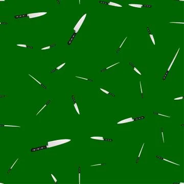 Seamless pattern of kitchen knives on a colored background. Stock Illustration