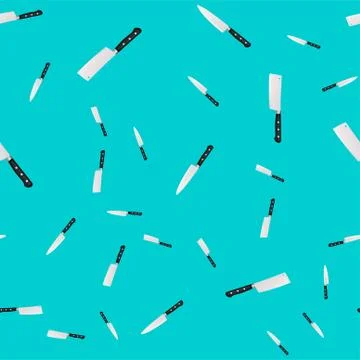 Seamless pattern of kitchen knives on a colored background. Stock Illustration