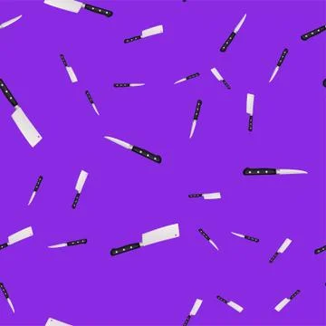 Seamless pattern of kitchen knives on a colored background. Stock Illustration