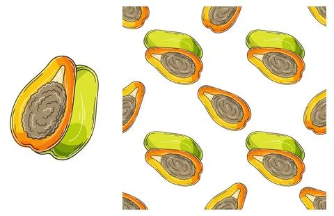 Seamless pattern for kitchen, restaurant or shop. Set in hand draw style Stock Illustration