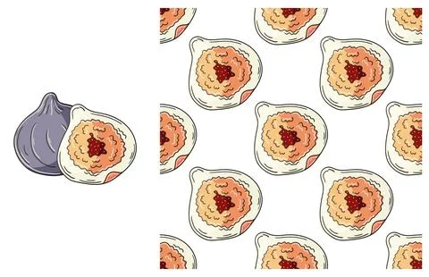 Seamless pattern for kitchen, restaurant or shop. Set in hand draw style Stock Illustration
