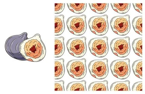 Seamless pattern for kitchen, restaurant or shop. Set in hand draw style Stock Illustration
