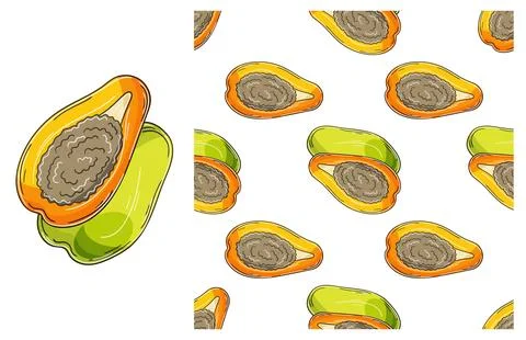 Seamless pattern for kitchen, restaurant or shop. Set in hand draw style Stock Illustration