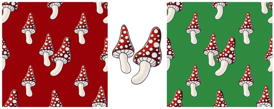 Seamless pattern for kitchen, restaurant or shop. Amanitas. Set Illustration  Stock Illustration