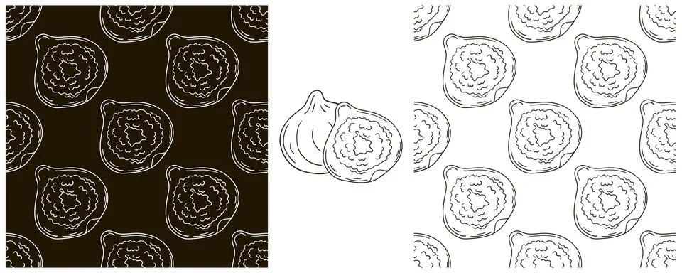 Seamless pattern for kitchen, restaurant or shop. Figs. Set in hand draw styl Stock Illustration