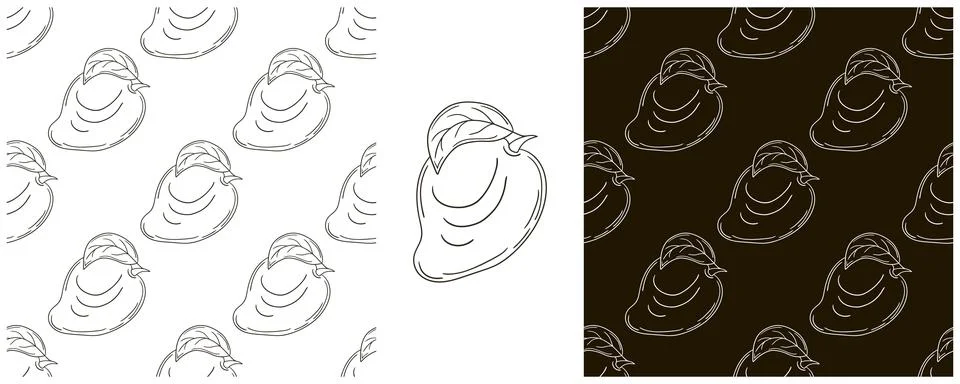 Seamless pattern for kitchen, restaurant or shop. Mango. Set in hand draw sty Stock Illustration
