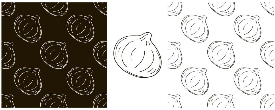 Seamless pattern for kitchen, restaurant or shop. Monochrome Set in hand draw Stock Illustration