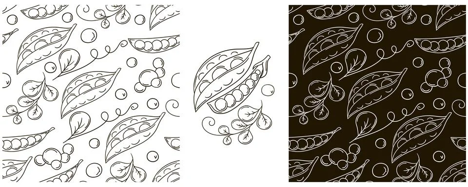 Seamless pattern for kitchen, restaurant or shop. Peas. Set in hand draw styl 스톡 일러스트