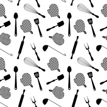 Seamless pattern with kitchen supplies Stock Illustration