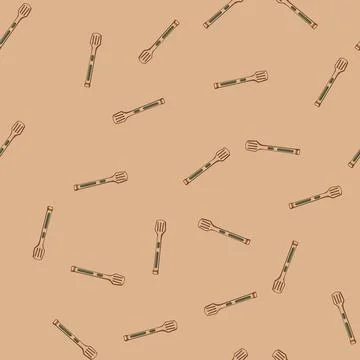 Seamless pattern kitchen tongs hand cartoon vector Stock Illustration