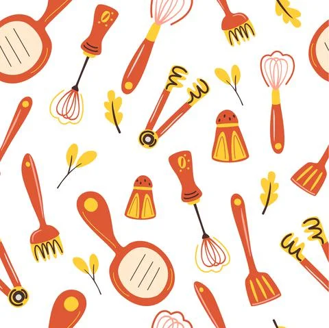 Seamless pattern with kitchen tools. Cooking utensils background. Pattern wit イラスト素材