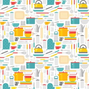 Seamless pattern with kitchen tools vector illustration Stock Illustration