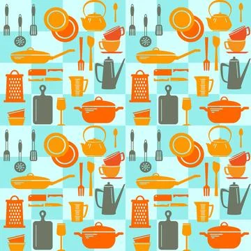 Seamless pattern of kitchen utensils decorative background Stock Illustration