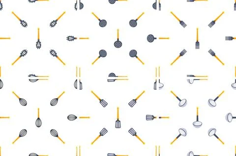 Seamless pattern of kitchen utensils forming a culinary background Stock Illustration