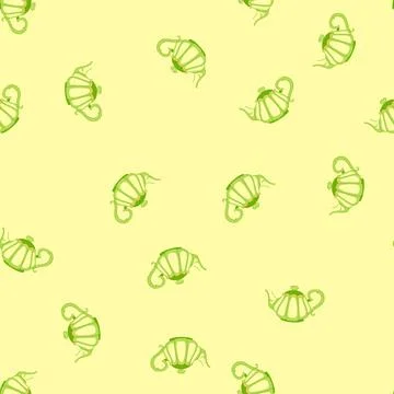 Seamless pattern kitchenware teapot ceramic cartoon vector Stock Illustration
