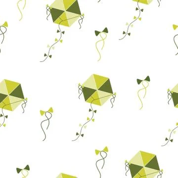 Seamless pattern with kites in green and yellow colors vector Stock Illustration
