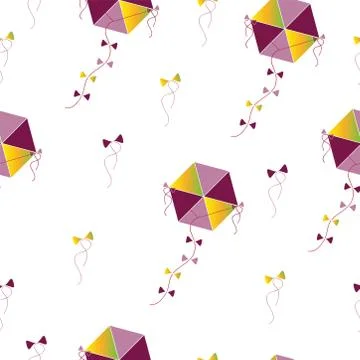 Seamless pattern with kites in purple and yellow colors vector Stock Illustration