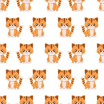 Seamless pattern of kitty, cat, kitten and hearts, cute Stock Illustration