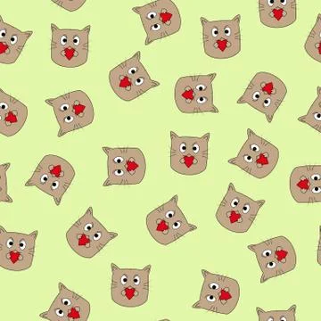 Seamless pattern with kitty face and heart. Ideal solution for fabric and pac Stock Illustration