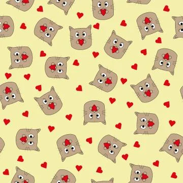 Seamless pattern with kitty face and heart. Ideal solution for fabric and pac Stock Illustration