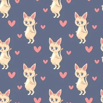 Seamless pattern kitty with heart, pink cute, vector illustration for fabri.. Stock Illustration
