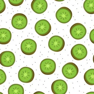 Seamless pattern with kiwi and leaves on a white background. Stock Illustration