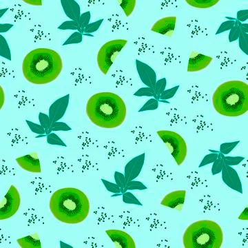 Seamless pattern with kiwi on a blue background. For wrapping paper, textiles Stock Illustration