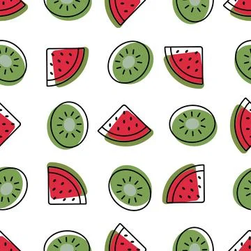 Seamless pattern with kiwi fruit and watermelon slices. Summer background. Stock Illustration