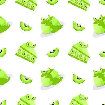 Seamless pattern of kiwi fruit cake and pudding Stock Illustration