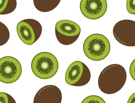 Seamless pattern of kiwi fruit on white background - Vector illustration Stock Illustration