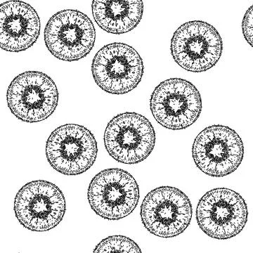 Seamless pattern kiwi slice fruit sketch hand drawn Stock Illustration