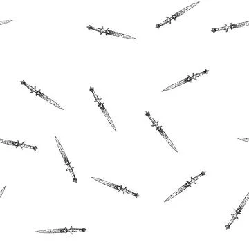 Seamless pattern knight sword medieval sketch hand drawn Stock Illustration