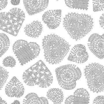 Seamless pattern of knitted hearts for valentine's day on white background Stock Illustration