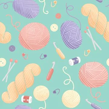 Seamless pattern with knitting and crochet items Stock Illustration