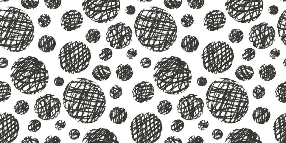 Seamless pattern knitting balls polka dots. Scribbles monochrome endless Stock Illustration