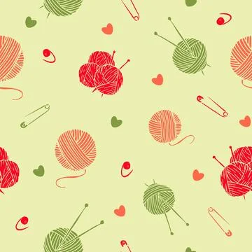 Seamless pattern of knitting yarns and needles Stock Illustration
