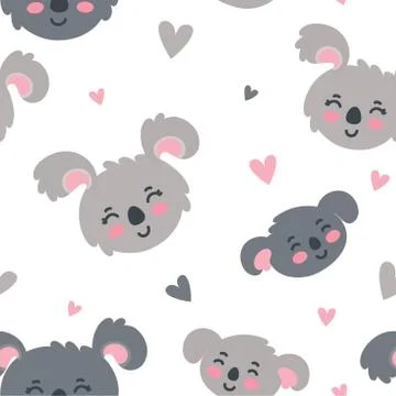 Seamless pattern with koala heads. Happy parents and children. Vector イラスト素材