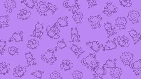 Seamless pattern of koala, owl, fox, hedgehog and lion Stock Footage 318471923