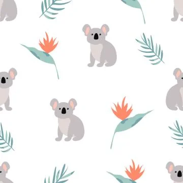 Seamless pattern with koalas and leaves Stock Illustration