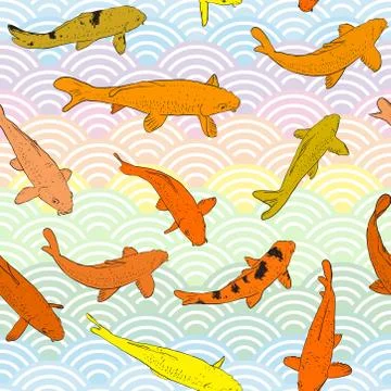 Seamless pattern Koi carp nishikigoi literally brocaded carp. orange yellow f Stock Illustration