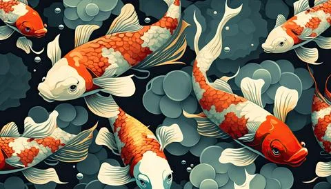 Seamless pattern koi fish, vector illustration, Made by AI Stock Illustration