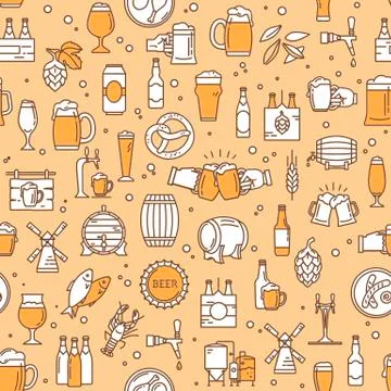 Seamless pattern kraft beer icons in modern style on the theme of beer. Stock Illustration